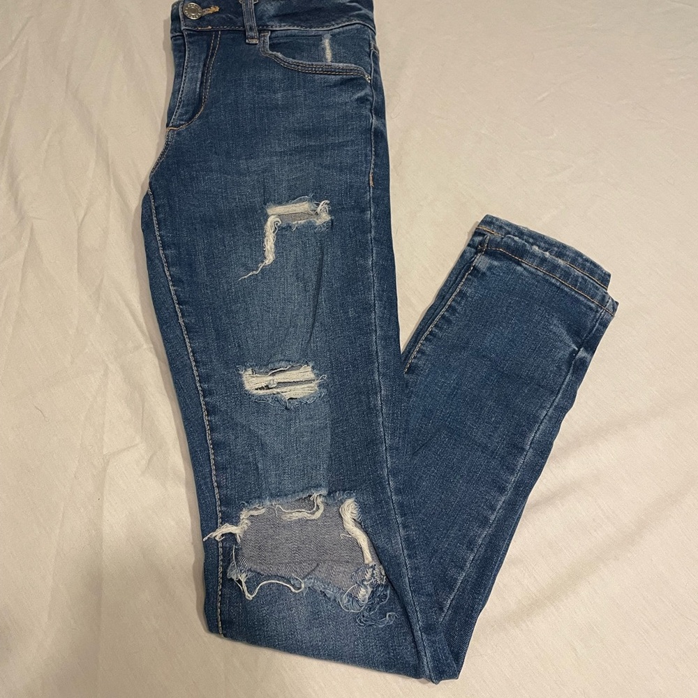 Garage Women's Dark Blue Ripped Skinny Jeans